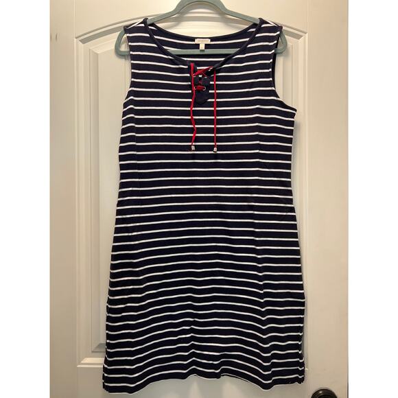 Talbots‎ Women’s Sleeveless Nautical Striped Tank Mini Dress Size L Blue White - Picture 1 of 3